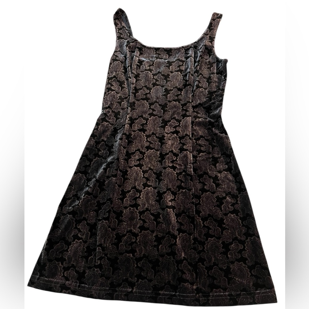 Selections NWT dead stock 90s black brown velvet paisley mini dress Made in USA